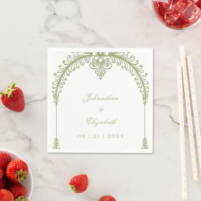 Serviette En Papier Arc de France vert olive (En situation)
