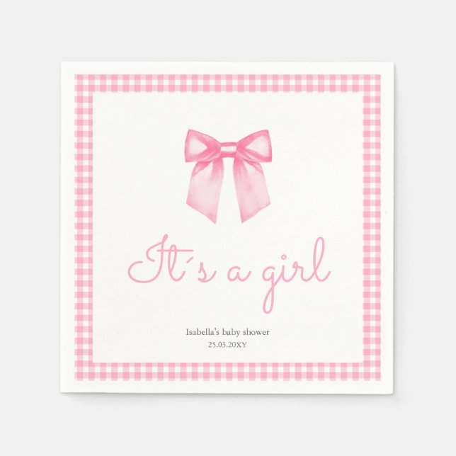 Serviette En Papier Arc en aquarelle rose personnalisé pour fille (Devant)