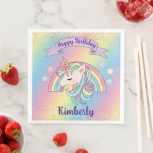 Serviette En Papier Arc-en-ciel et Unicorn Parties scintillant or Anni