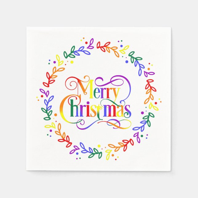 Serviette En Papier Arc en ciel Joyeux papier de couronne de Noël (Devant)