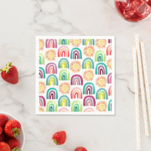 Serviette En Papier Arc-en-ciel moderne et soleils 1er aquarelle d'ann