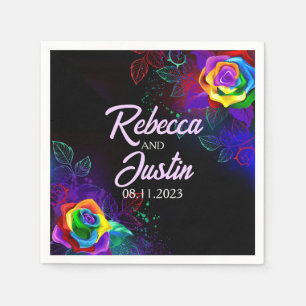Serviette En Papier Arc-en-ciel Rose Floral Moderne Boho Noir