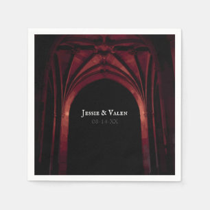 Serviette En Papier Arc gothique Mariage élégant Noir Noir Noir Rouge