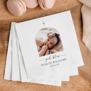 Serviette En Papier Arc photo Croix minimaliste Baptême personnalisé