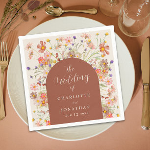 Serviette En Papier Arche de Fleurs Sauvages Bohème Terracotta Beige M
