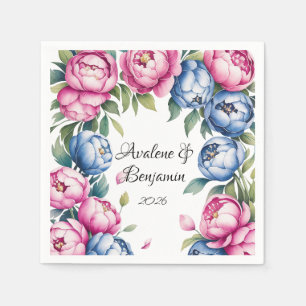Serviette En Papier Arche Mariage aquarelle avec fleurs rose et bleu