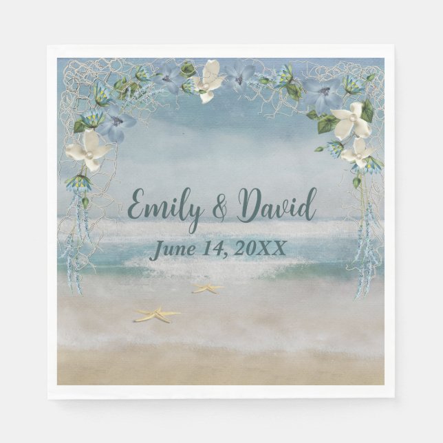 Serviette En Papier Arche mariage Fleur Sur Aquarelle Océane (Devant)
