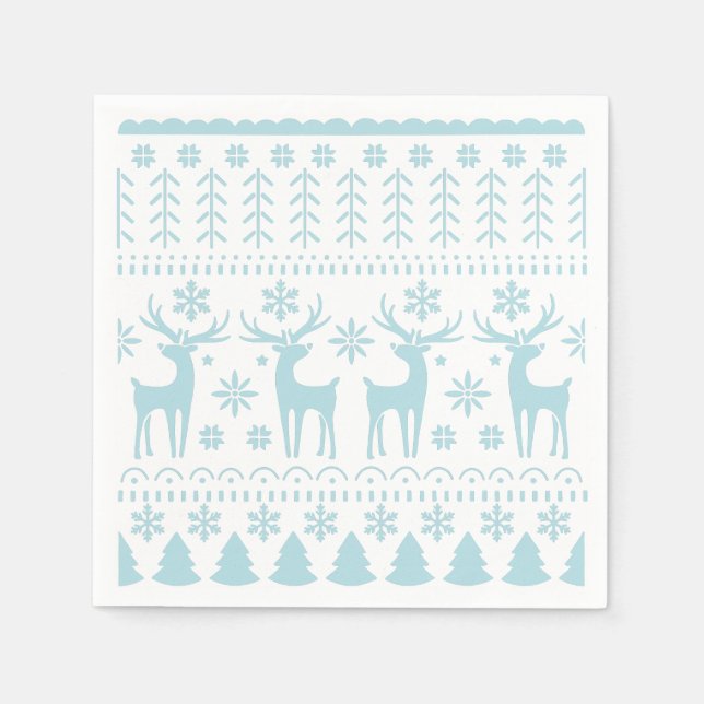 Serviette En Papier Arctic Blue Folk Art thème hiver (Devant)