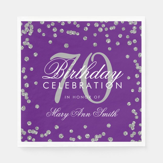 Serviette En Papier Argent 70e anniversaire Parties scintillant Confet (Devant)