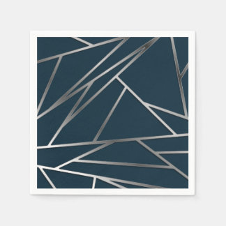 Serviette En Papier Argent bleu moderne géométrique