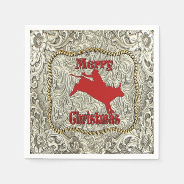 Serviette En Papier Argent Bull Rider Belt Buckle Noël (Devant)