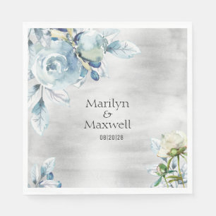 Serviette En Papier Argent Dusty Blue Peony Mariage 6 pouces déjeuner