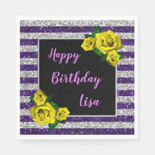 Serviette En Papier Argent Parties scintillant violet rayures Rose jau