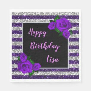 Serviette En Papier Argent Parties scintillant violet rayures violet R