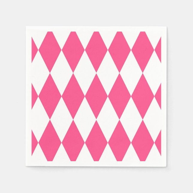 Serviette En Papier Arlequin rose blanc Diamants Checkers Design (Devant)