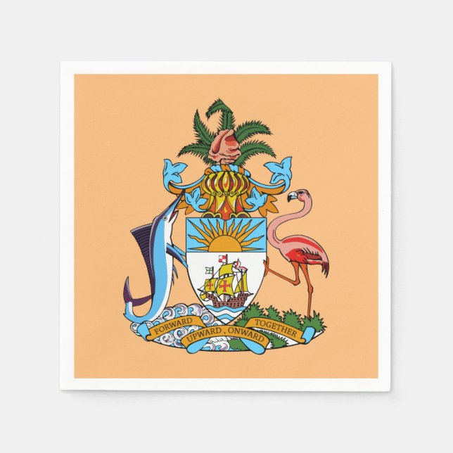 Serviette En Papier Armoiries des Bahamas - Marlin, Flamant rose, Conq (Devant)