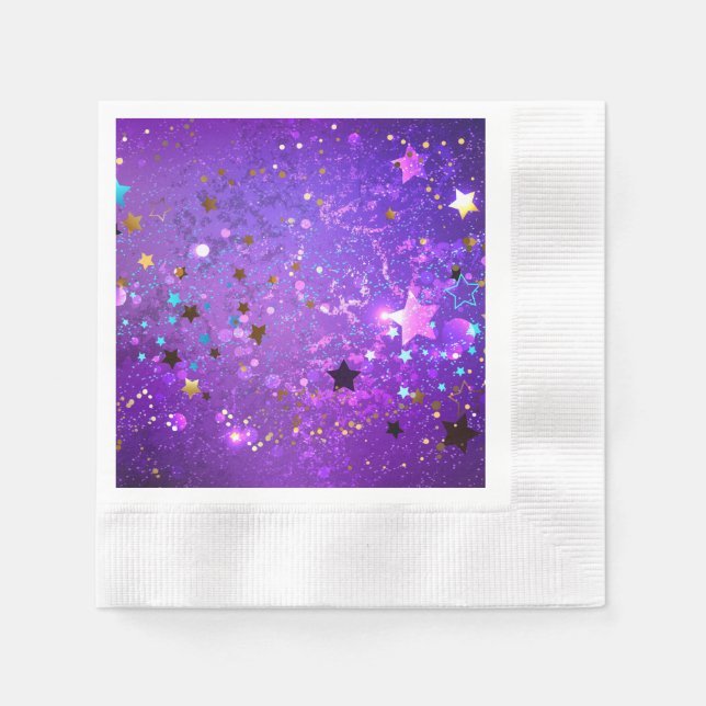 Serviette En Papier Arrière - plan de feuille violet avec étoiles (Devant)