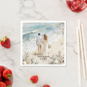 Serviette En Papier Arrière - plan Océan Mariage Couple