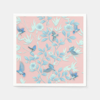 Serviette En Papier Arrière - plan rose avec oiseaux et fleurs