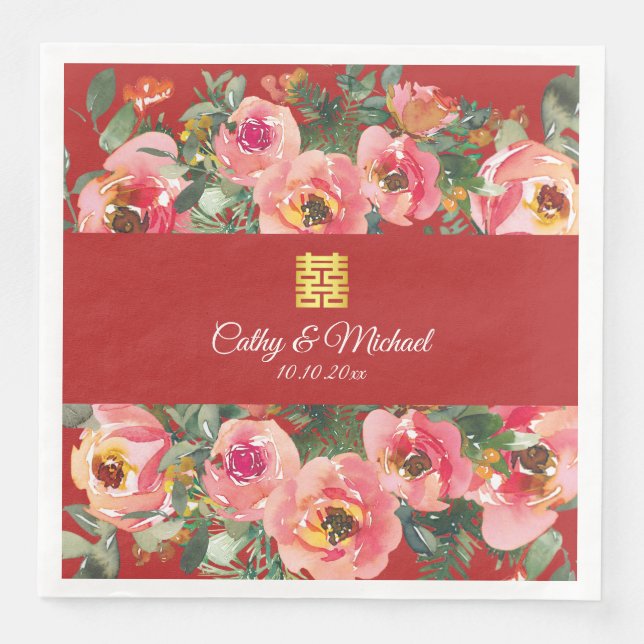 Serviette En Papier Arrière - plan rose double bonheur symbole (Devant)
