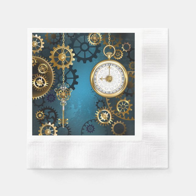 Serviette En Papier Arrière - plan turquoise à vapeur avec engrenages (Devant)