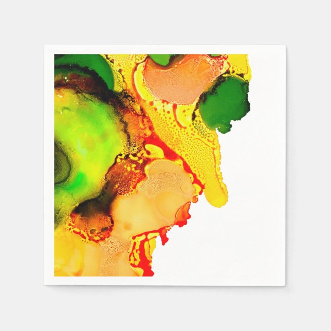 Serviette En Papier art Abstrait alcool encre jaune vert (Devant)