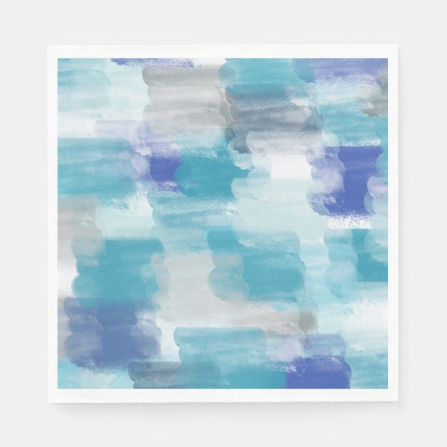 Serviette En Papier Art abstrait aquarelle turquoise et gris moderne  (Devant)