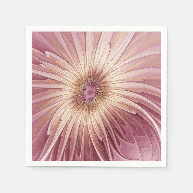 Serviette En Papier Art Abstrait Fractal Fleur & Tons de Bourgogne (Devant)