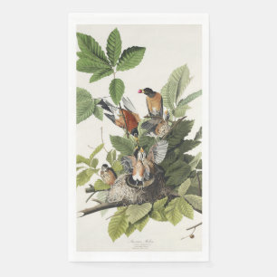 Serviette En Papier Art ancien nid d'oiseau Merle d'Amérique d'Audubon
