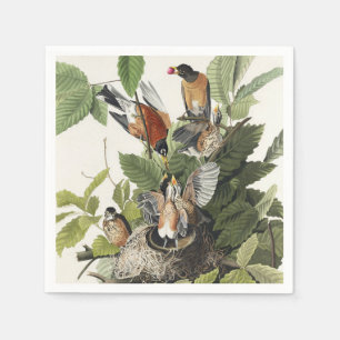Serviette En Papier Art ancien nid d'oiseau merle d'Amérique d'Audubon
