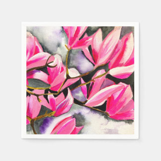 Serviette En Papier art aquarelle magnolia rose