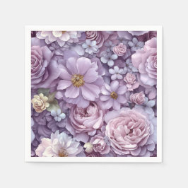 Serviette En Papier Art Botanique Pastel Rose et Violet Dense