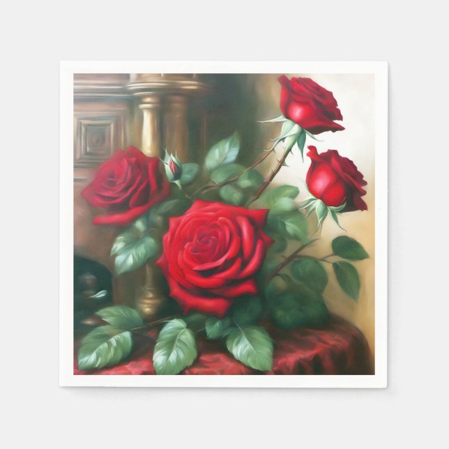 Serviette En Papier Art classique élégant Roses rouges (Devant)