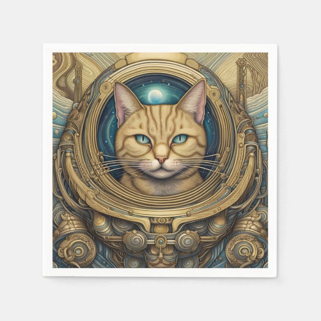 Serviette En Papier Art cyberpunk astronaute de chat (Devant)