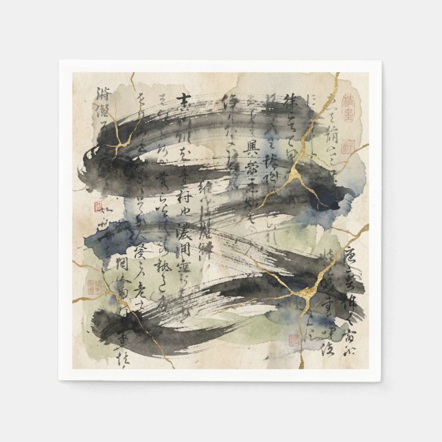 Serviette En Papier Art de calligraphie japonaise vintage (1) (Devant)