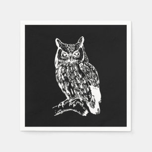 Serviette En Papier Art de hibou noir et blanc