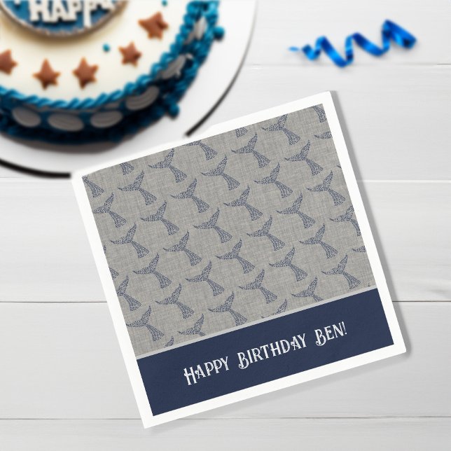 Serviette En Papier Art de ligne de queue de baleine nautique personna (Personalized Nautical Whale Tail Line Art Napkins)