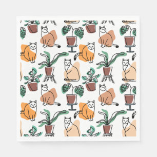 Serviette En Papier Art de trait dessin chats et fleurs
