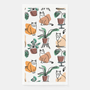 Serviette En Papier Art de trait dessin chats et fleurs