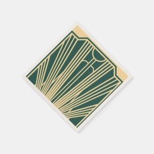 Serviette En Papier Art Déco Art Nouveau Rayé Ton Doré Vert 