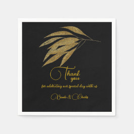 Serviette En Papier Art Déco Feuille d'or noir Mariage