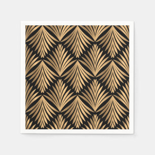 Serviette En Papier Art Déco Floral Great Gatsby Black Gold Mariage