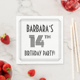 Serviette En Papier Art Déco Inspiré 14ème Anniversaire Fête, Nom pers