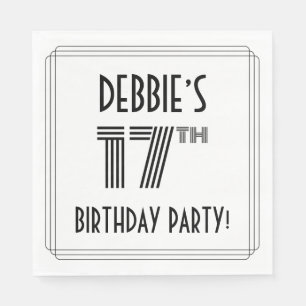 Serviette En Papier Art Déco Inspiré 17ème Anniversaire Fête, Nom pers