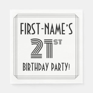 Serviette En Papier Art Déco Inspiré 21ème Anniversaire Fête, Nom pers