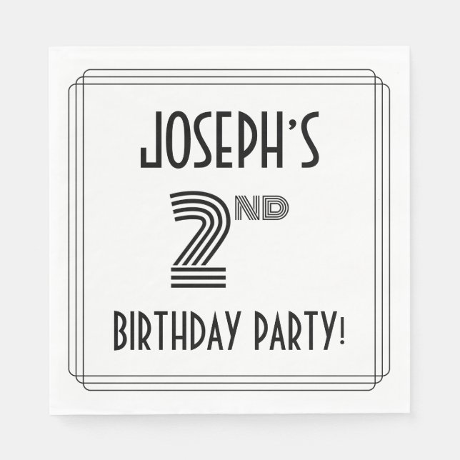 Serviette En Papier Art Déco Inspiré 2e fête d'anniversaire, Nom perso (Devant)
