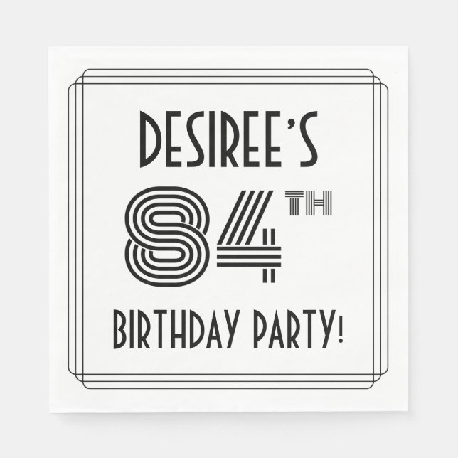 Serviette En Papier Art Déco Inspiré 84ème Anniversaire Fête, Nom pers (Devant)