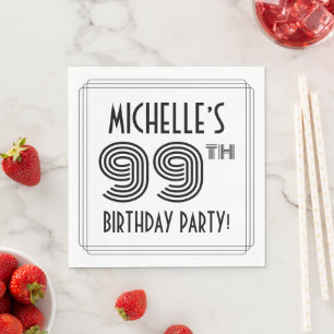 Serviette En Papier Art Déco Inspiré 99ème Anniversaire Fête, Nom pers