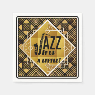 Serviette En Papier Art déco jazz saxophone noir or musique