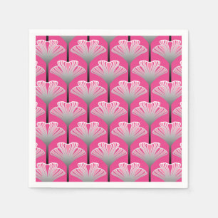 Serviette En Papier Art déco Lily, rose fuchsia et gris argenté